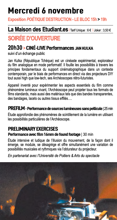 performances festival ofni poitiers cinéma expérimental ouverture festival jan kulka